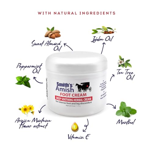 Smith's Amish Foot Cream (4 oz.) Deep Soothing Herbal Cream for Intense Foot and Leg Discomfort including Burning, Cramping and Restlessness Sensations
