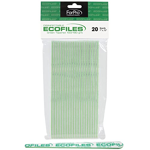 ForPro Professional Collection Tapered ECOFILES, Eco-Friendly Manicure and Pedicure Foam Board Nail File, 100/180 Grit, Green, 20-Count