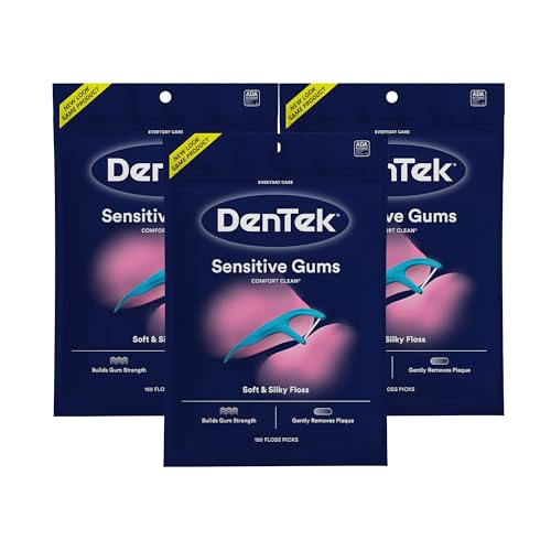 DenTek Comfort Clean Sensitive Gums Floss Picks, Soft & Silky Ribbon, 150 Count, 3 Pack