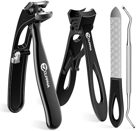 Nail Clippers for Seniors, CLPPNA Wide Jaw Fingernail Clippers and Angled Head Toenail Clippers for Thick Nail, 4 Pack Professional Nail Clippers for Men, Women&Pregnant, Black