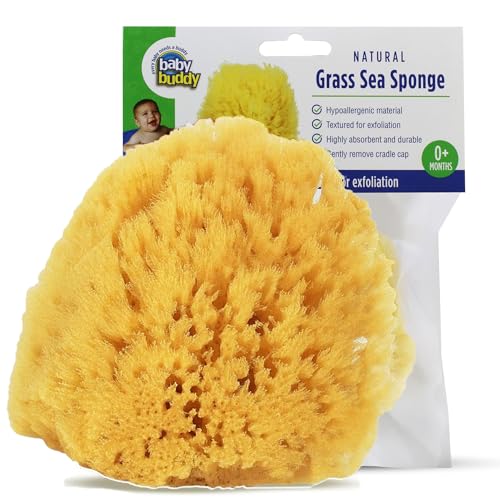Baby Buddy Natural Grass Sea Sponge, Newborn Bath Time Essential, Textured for Exfoliation, Hypoallergenic, 1 Count