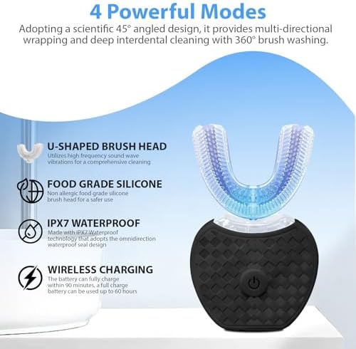 KUOLAO U-Shaped Toothbrush for Adults - 360° Teeth Whitening & Mouth Cleansing, Hands-Free Gums Protection - Fast Charging & LED Light - Waterproof IPX7