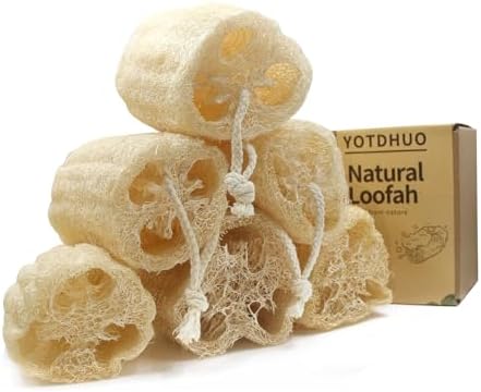 Natural loofah Sponges Exfoliating Body Scrubber(6" Family 6Pack),Real Luffa Unveil Your Skin's Natural Beauty