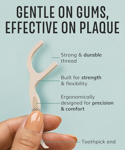 Floss Picks Biodegradable (200pcs) - Natural Dental Floss Picks, Vegan, Sustainable, Reusable, Shred Resistant and Nontoxic Plant-Based Material - Single Thread Mint