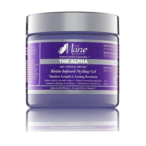 The Mane Choice The Alpha Crystal Orchid Biotin Infused Styling Gel, 16 Oz, Defines Curls & Smooths Edges, Hair Gel for Coily, Wavy & Curly Hair, Enriched with Biotin, Avocado Oil & Vitamin E