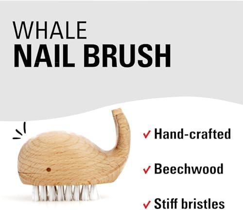 Kikkerland Hand-Crafted Multi-Purpose Beechwood Whale Scrub Brush – Supplies for Manicures and Pedicures, Hand Washing, Vegetable Scrubbing – Nautical Decor, Bathroom Essentials