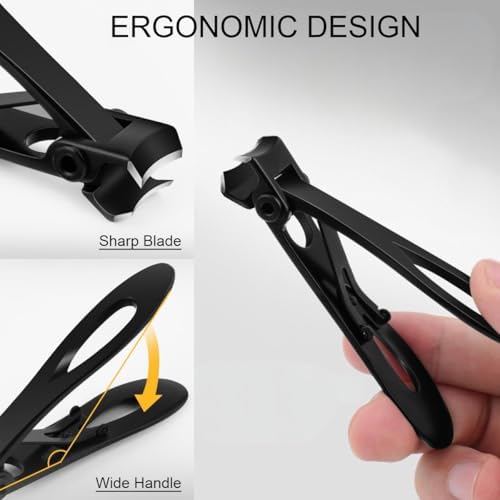 Nail Clippers for Seniors, Wide Jaw Fingernail Clippers and Angled Head Toenail Clippers for Thick Nail, Professional German Nail Clippers for Men, Women & Pregnant (Black 1)