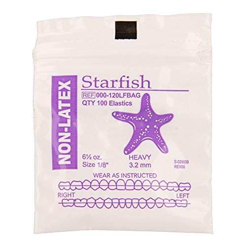 American Orthodontics Elastics Non-Latex Sea Life Star Fish | Heavy, 6.5 Oz, 1/8" Size, 30 Packs Per Box, 3,000 Total | Made in The USA | Consistent Force, Hypo-allergenic Non-Latex Material