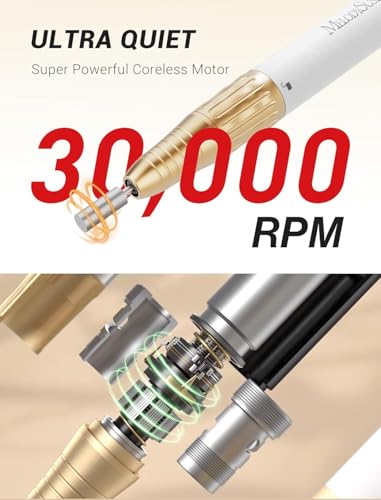 MelodySusie Portable Nail Drill,Professional 30000 RPM Cordless Electric Nail File for Acrylic Gel Nails,SM220E Rechargeable E-file Set Manicure Pedicure Tool with Nail Drill Ceramic Bit,Sanding Bands