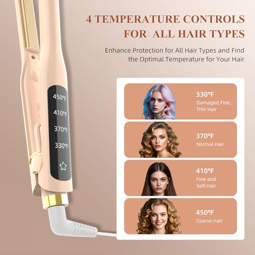 Flat Iron, 1/2 Inch Hair Straightener and Curler 2 in 1, Ceramic Ionic Floating Plates for Less Frizz, 10s Quick Heat Up, Hair straighteners for Women, Straightener for All Hair Types(Pink)