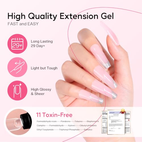 Poly Gel Nail Kit for Beginners: 15 Colors Gel Extension Nail Starter Kit with Slip Solution U V Light for Women Girls at Home DIY
