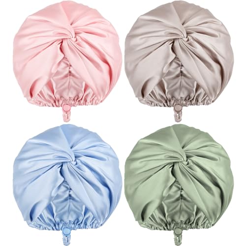 4 Pcs Silk Satin Bonnet for Sleeping Double Layer Hair Wrap Night Sleep Cap Turban for Women Gift Long Curly Straight Hair(Light Color)