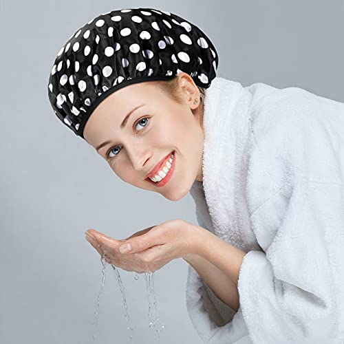 Geyoga 2 Pcs Shower Cap Terry Lined Shower Cap for Women Large Triple Layer Bath Hat with Microfiber Dry Hair Function Breathable Bath Hat Reusable Waterproof for Long Hair(Vintage Pattern)
