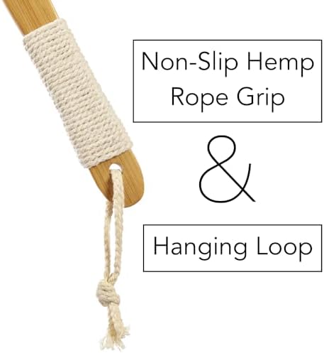 Natural Loofah Shower Scrubber w/Removable Bamboo Handle, Gentle Exfoliation, Long-Ergonomic Handle w/Hemp Rope Grip, Extra Loofah Included for Close Washing, Plastic-Free, Eco-Friendly