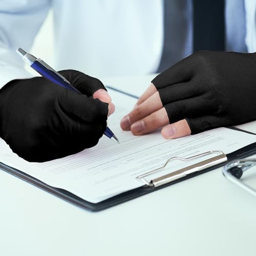 Geyoga 6 Pairs Fingerless Moisturizing Gloves Eczema Cotton Gloves for Adults Half Finger Touchscreen Lotion Overnight Dry Hands for Women Sleeping(Black)