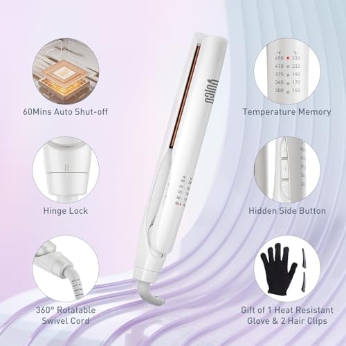 Quico Flat Iron Hair Straightener, 100-240V Dual Voltage Travel Hair Straightener and Curler with 15s Heat Up, Professional Negative Ion Ceramic Flat Iron for Less Frizz, 5 Temp & Auto Shut-Off