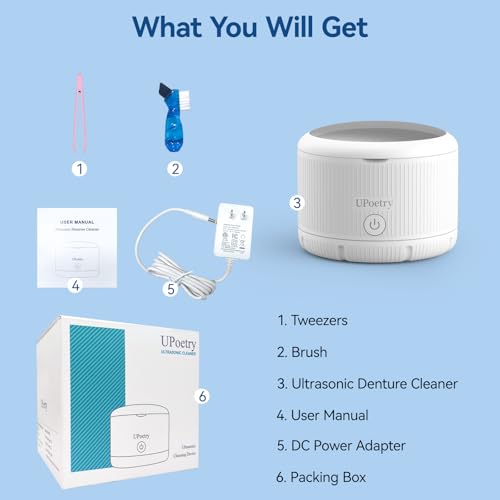 Retainer Cleaner Machine - Ultrasonic Retainer Cleaner, Dental Cleaning Pod for Braces, Dentures, Pacifiers, Mouth Guards, Jewelry & Toothbrush Heads, 150ml Portable Cleaning Machine