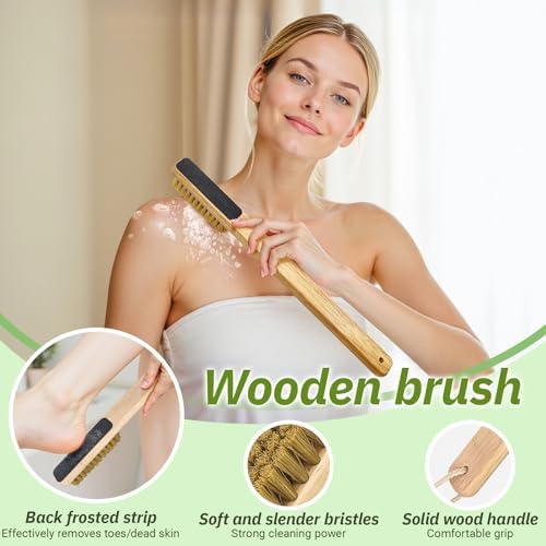 Long Handle Toe Gap Cleaning Brush+Body Shower Brush+Foot Grinder, Silicone Foot Scrubber for Shower, Feet Cleaner Scrub Foot Care for Seniors,Elderly, Men and Women,Black