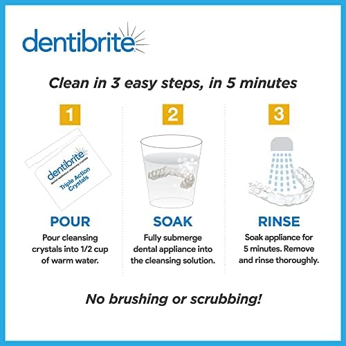 Crystals Cleaner for Removable Dental Appliances - Invisalign Aligners, Retainers, Guards, Dentures, Trays/Aligners - Odor Remover - No Persulfates or Dyes - 30ct - Made in USA