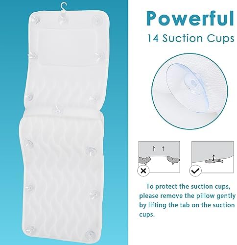 AEROiVi Full Body Bath Pillow with Lumbar Pillow Bathtub Cushion with 14 Suction Cups 3D Air Mesh Fit Any Tub Luxury Bathroom Accessories