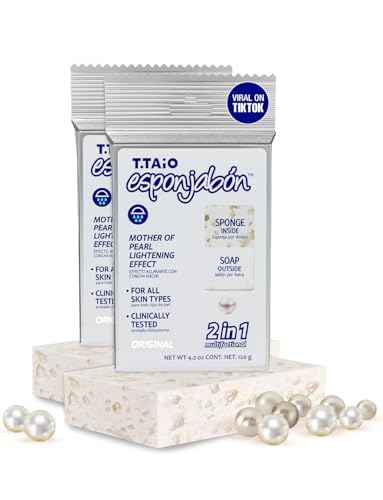 Esponjabon Mother of Pearl Soap Sponge - Cleansing Shower Scrubber - Cleaning Bath Wash Scrub - Oil Removal - Massage & Lather Foot, Elbow, & Face - Bathroom Accessories (2 pack)