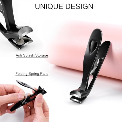 Nail Clippers for Seniors, Wide Jaw Fingernail Clippers and Angled Head Toenail Clippers for Thick Nail, Professional German Nail Clippers for Men, Women & Pregnant (Black 1)