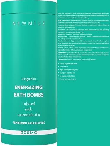 Menthol Fizzing Bath Bomb Eucalyptus Peppermint Epsom Salt Refreshing Bubble Spa with Essential Oil Infused Post Workout Sore Muscles Recovery Gift