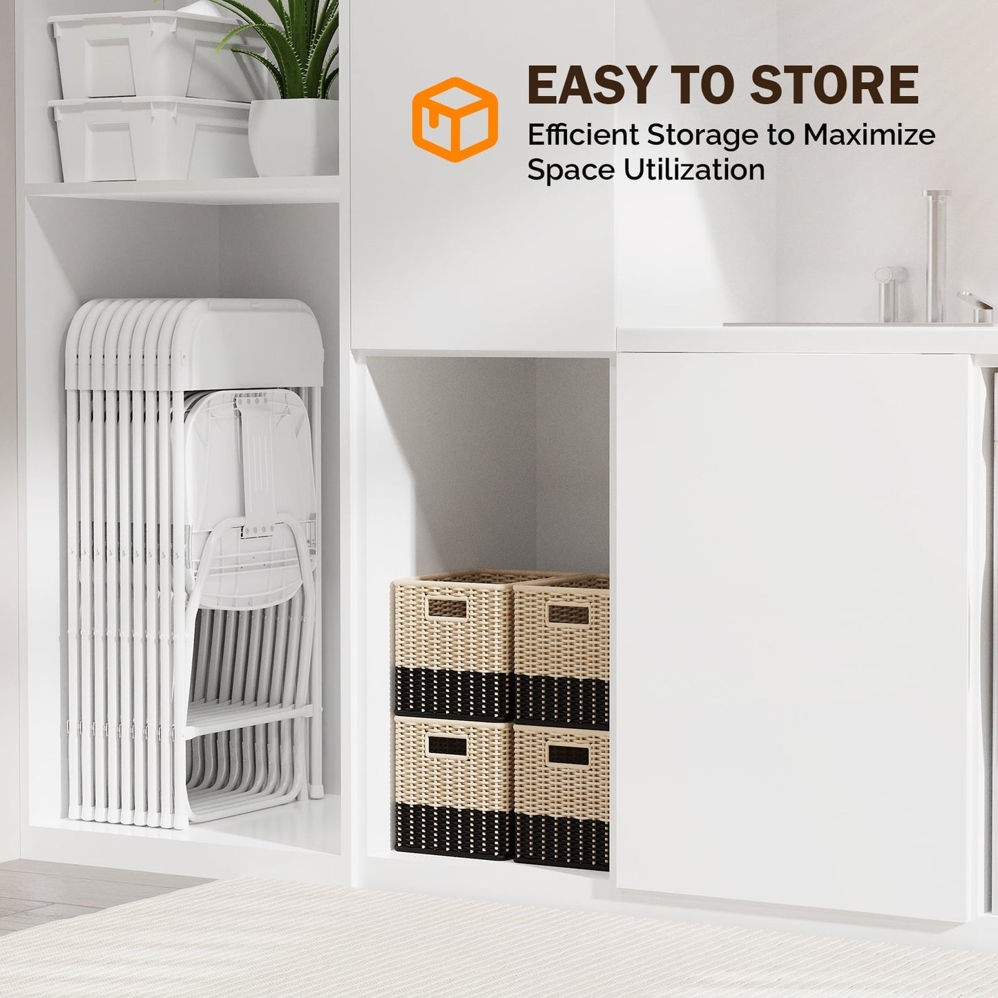 Matladin 10-Pack Folding Chairs, Heavy-Duty, Stackable Seating for Any Occasion, 350lb Capacity, White