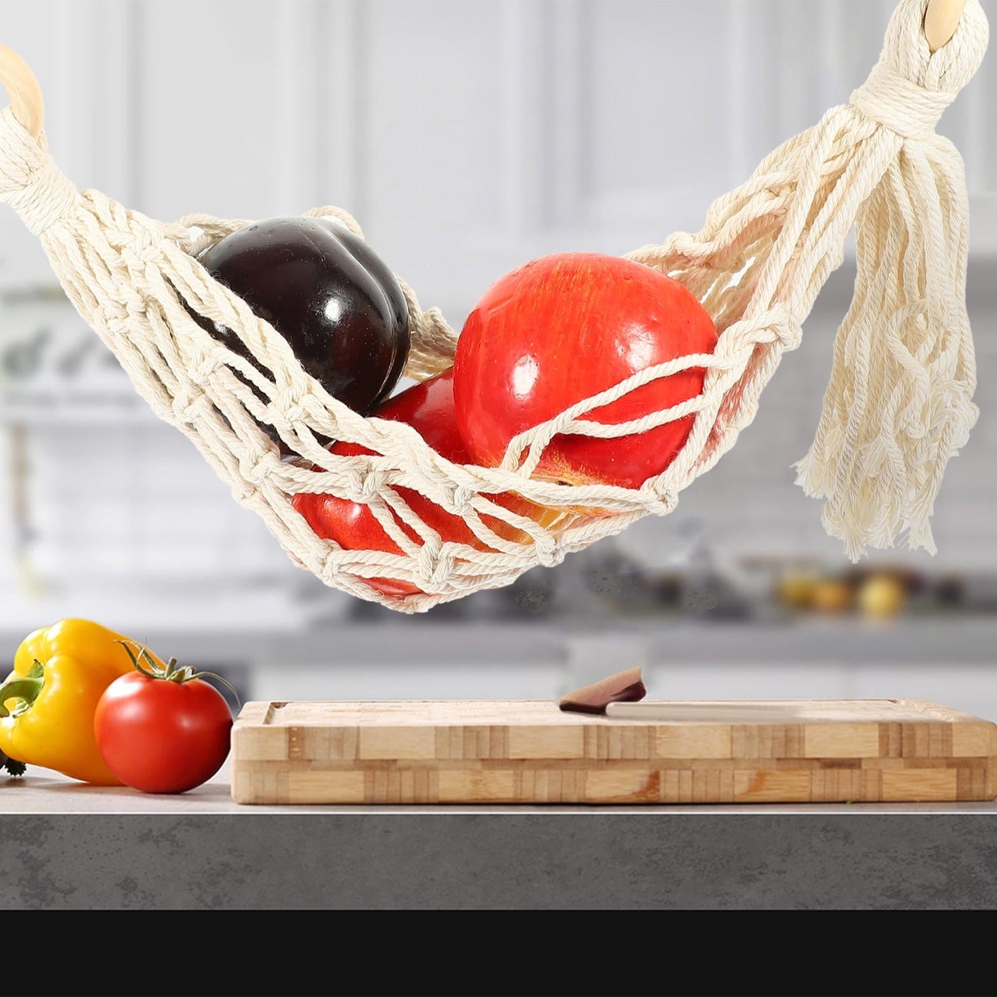 WEAVILUX Hammock Storage Net Bag Fruit Vegetable Net Bag Beige 1 Set 20.5x6.3x6.3in Cotton Rope