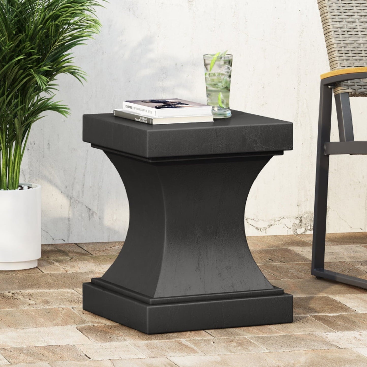 Outdoor Lightweight Concrete Side Table With Pedestal Design