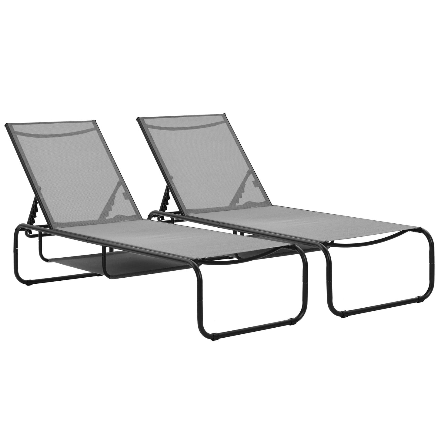 Ainfox Patio Lounge Chair Set of 2, Recliner with Adjustable 5-Position and Storage, Outdoor Chaise Lounge for Beach,Poolside,Grey/Grey