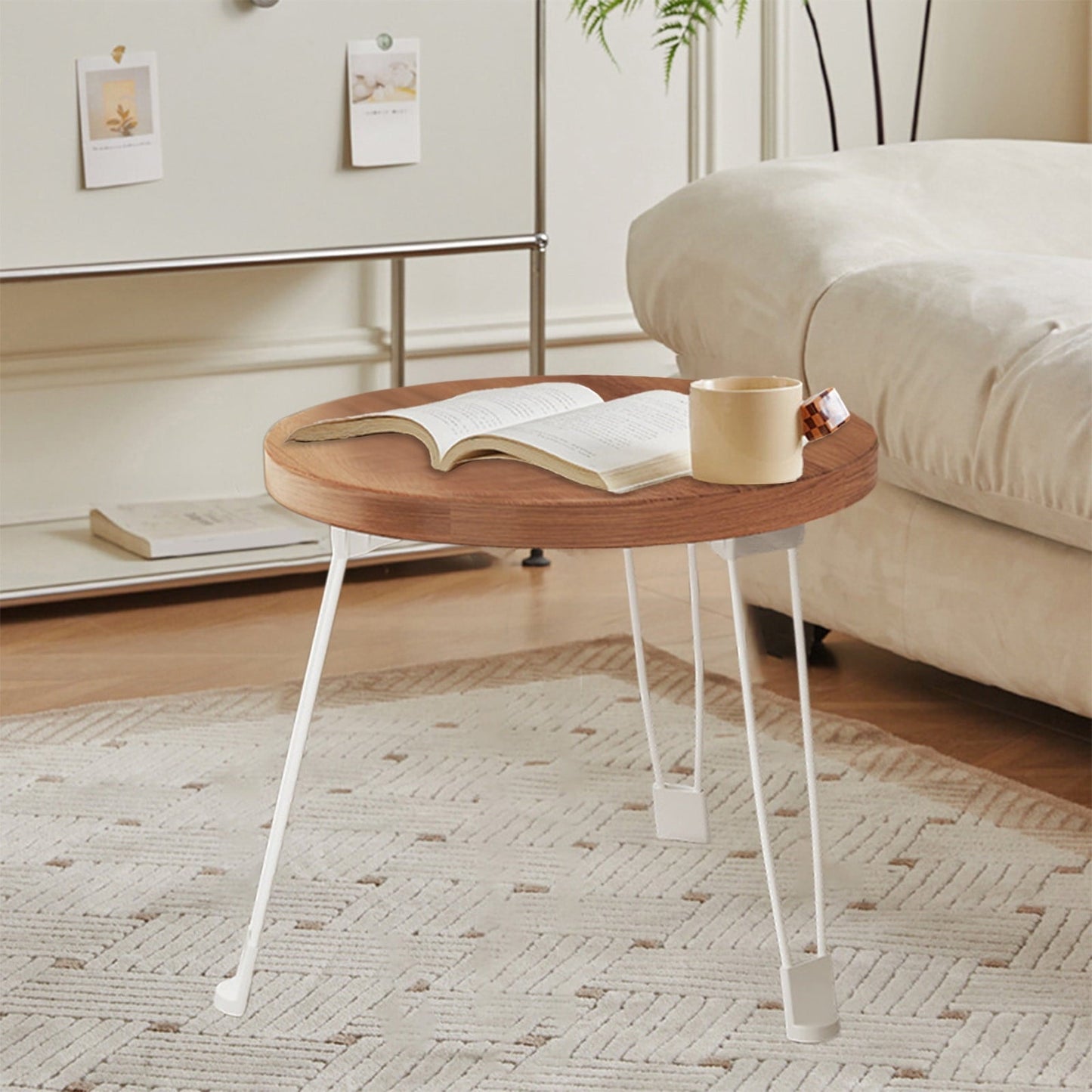 Trending Deal, Vsgery Foldable Round Table, Coffee + Dining, Sofa Side, Compact, Portable, Indoor Outdoor|Wood,Brown