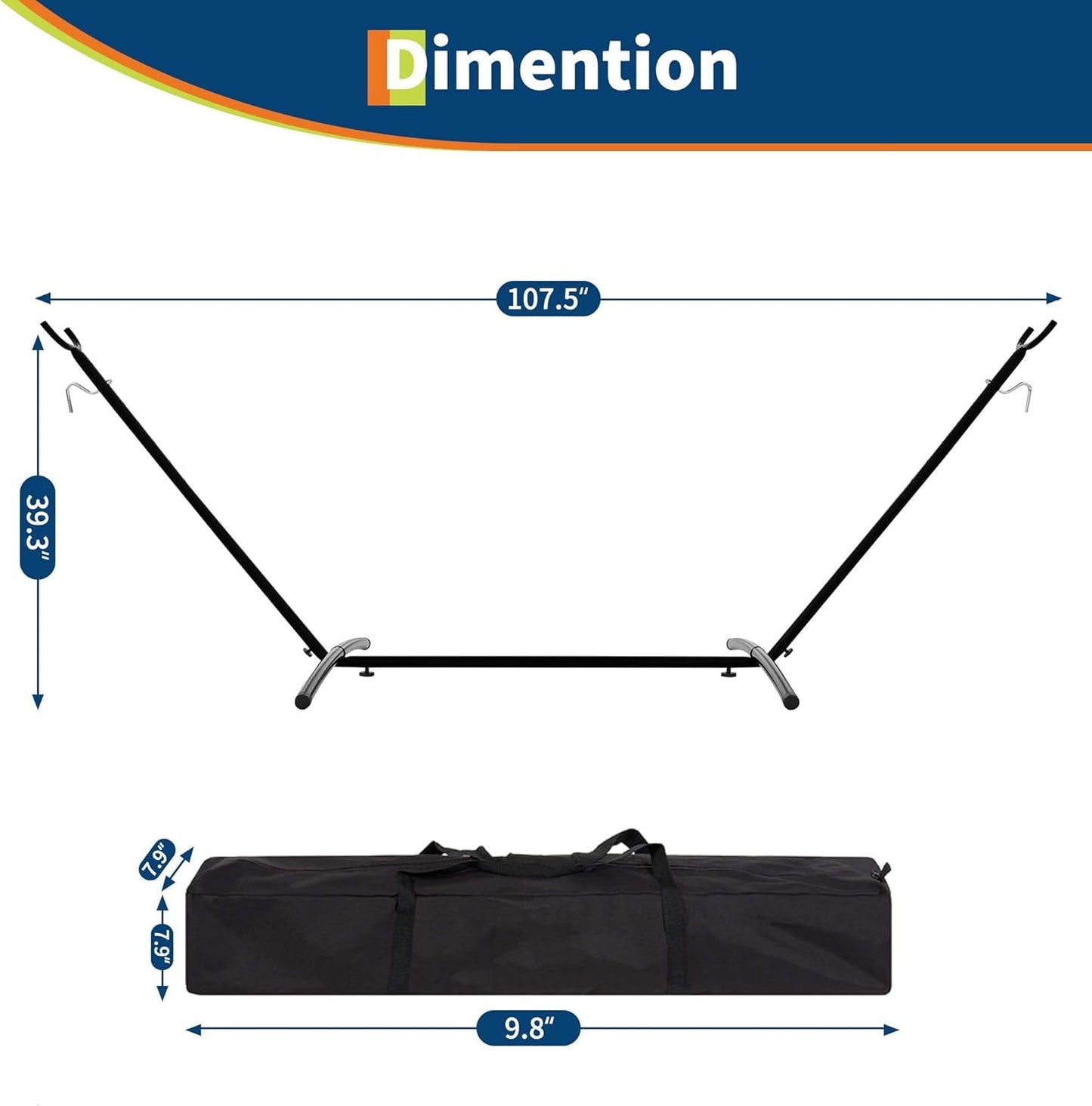 WildBreak Double Hammock 107.5 x 42.9 x 39.3", for 2-Persons, with Steel Stand, Multicolor