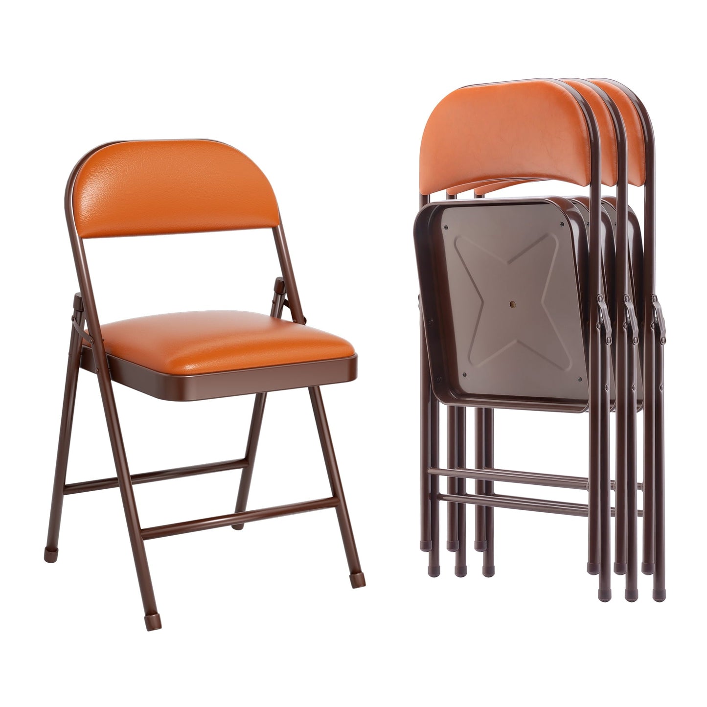 SKOK 4 Pack Padded Folding Chairs with Upholstered Cushion & Back, Padded Seats for Indoor & Outdoor, Portable Stackable Commercial Foldable Chairs with Metal Frame for Events