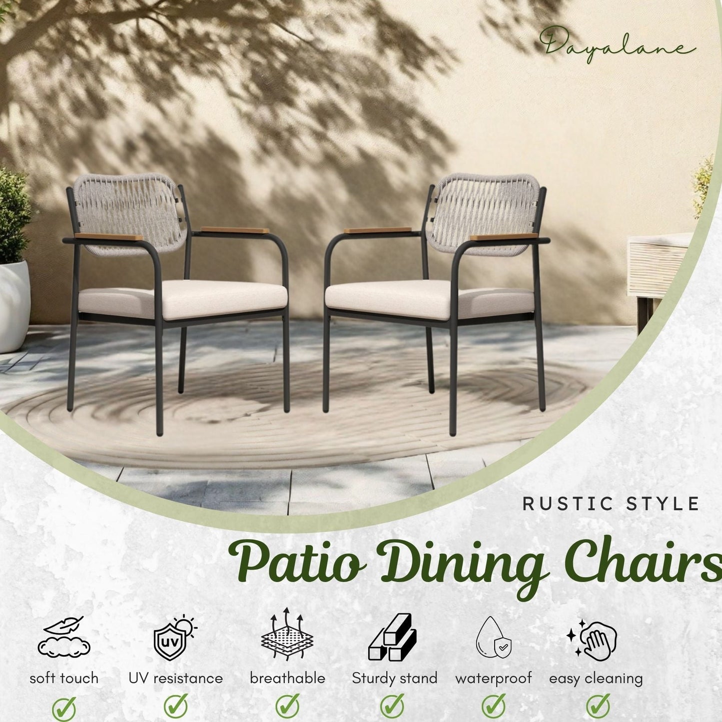 Patio Dining Chairs Set of 4, Wicker Outdoor Chairs for All Weather, Rattan Dining Chairs with Removable Cushions for Deck, Garden or Indoor Use, Beige
