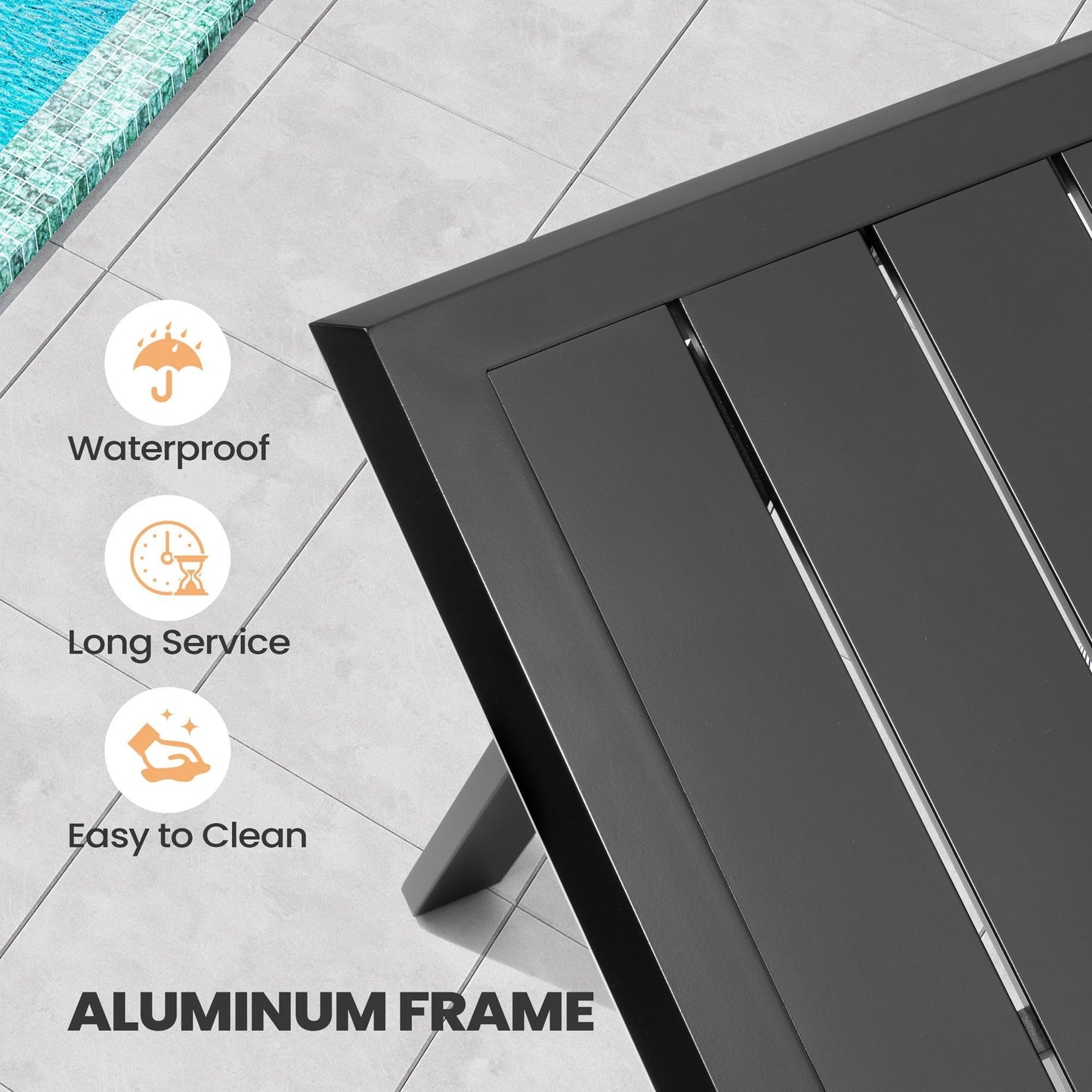 Pellebant 83" Aluminum Outdoor Dining Table for 8, All-Weather Rectangle Patio Table with Umbrella Hole for Backyard, Lawn, Garden and Poolside, Glossy Black