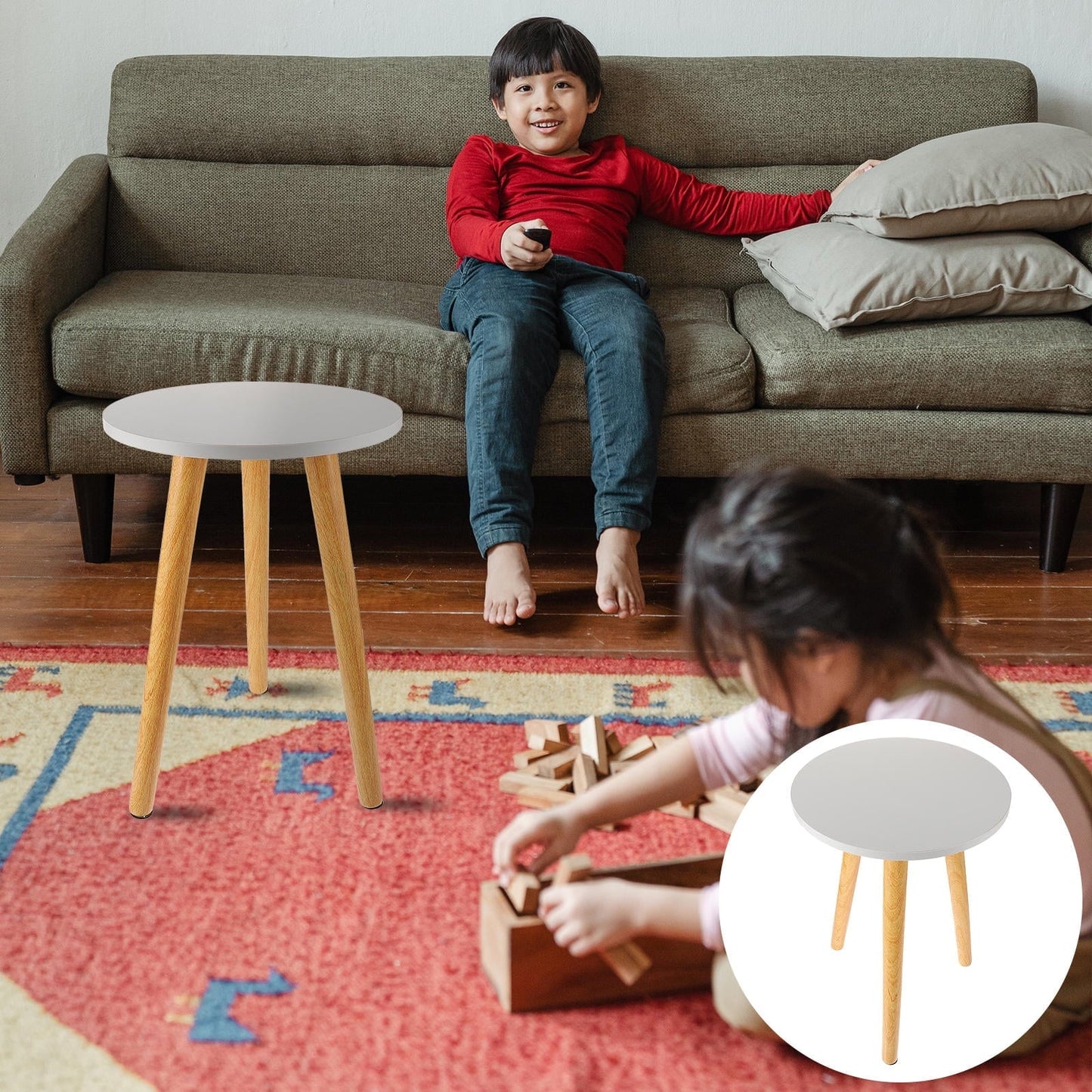 Raindrops 1Pack Round Tea Table White Dense Board Storage for Living Room Nordic Style