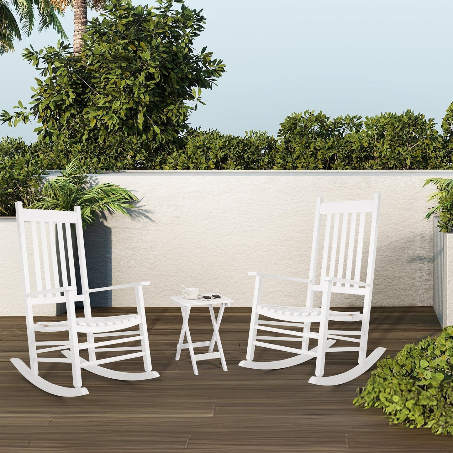 TLGREEN Outdoor Wood Porch Rocking Chair, Outdoor Rocker for Garden, Porch, Balcony（White）