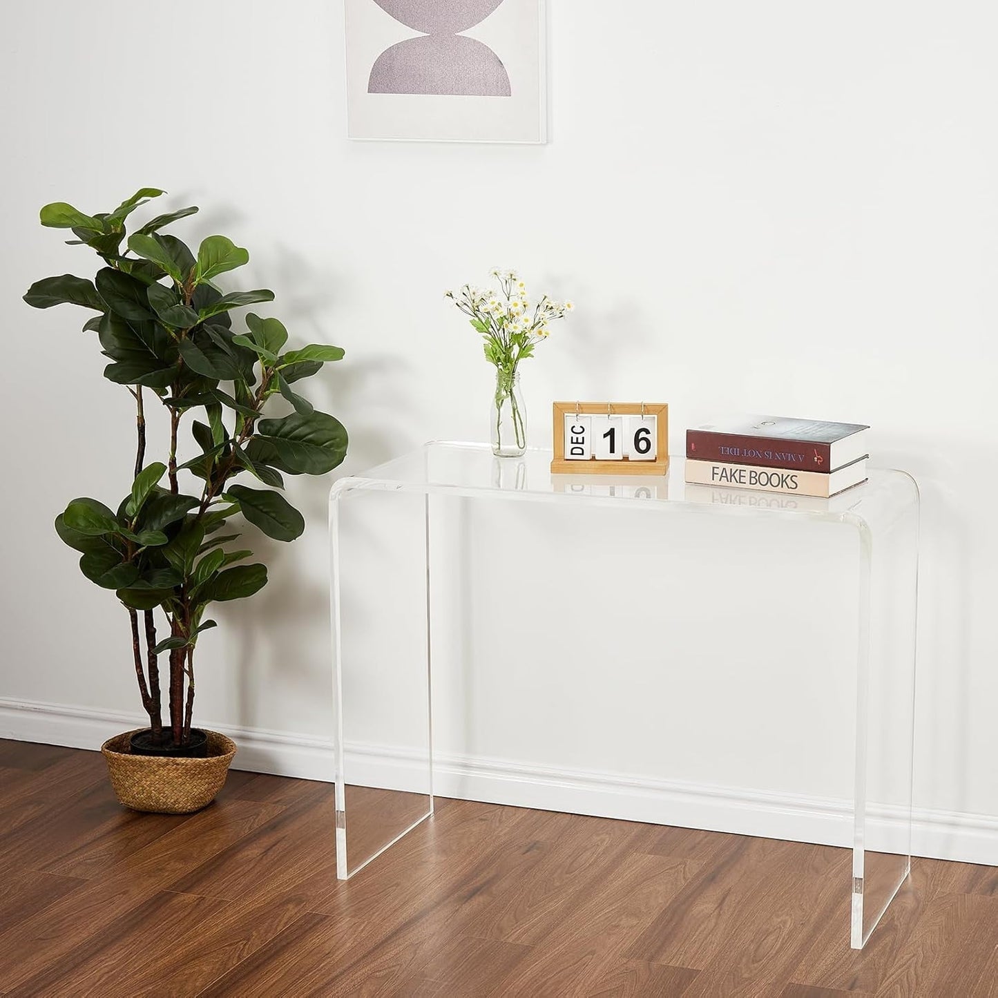 Acrylic Narrow Console Table for Entryway - 38 x 15 x 29 Inch Clear Acrylic Table with Square Legs, Slim Design for Sofa, Foyer, Hallway, and Living Room
