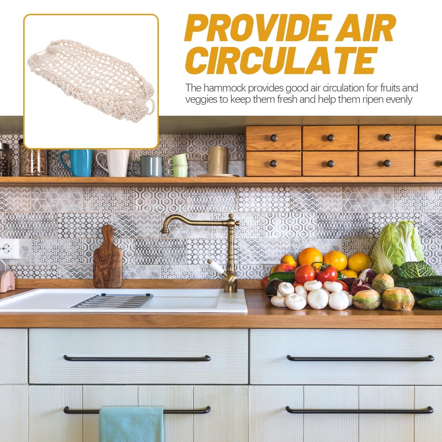 WEAVILUX 1Pack Fruit Hammock Beige Cotton Rope Air Circulation Storage Space Saving Kitchen