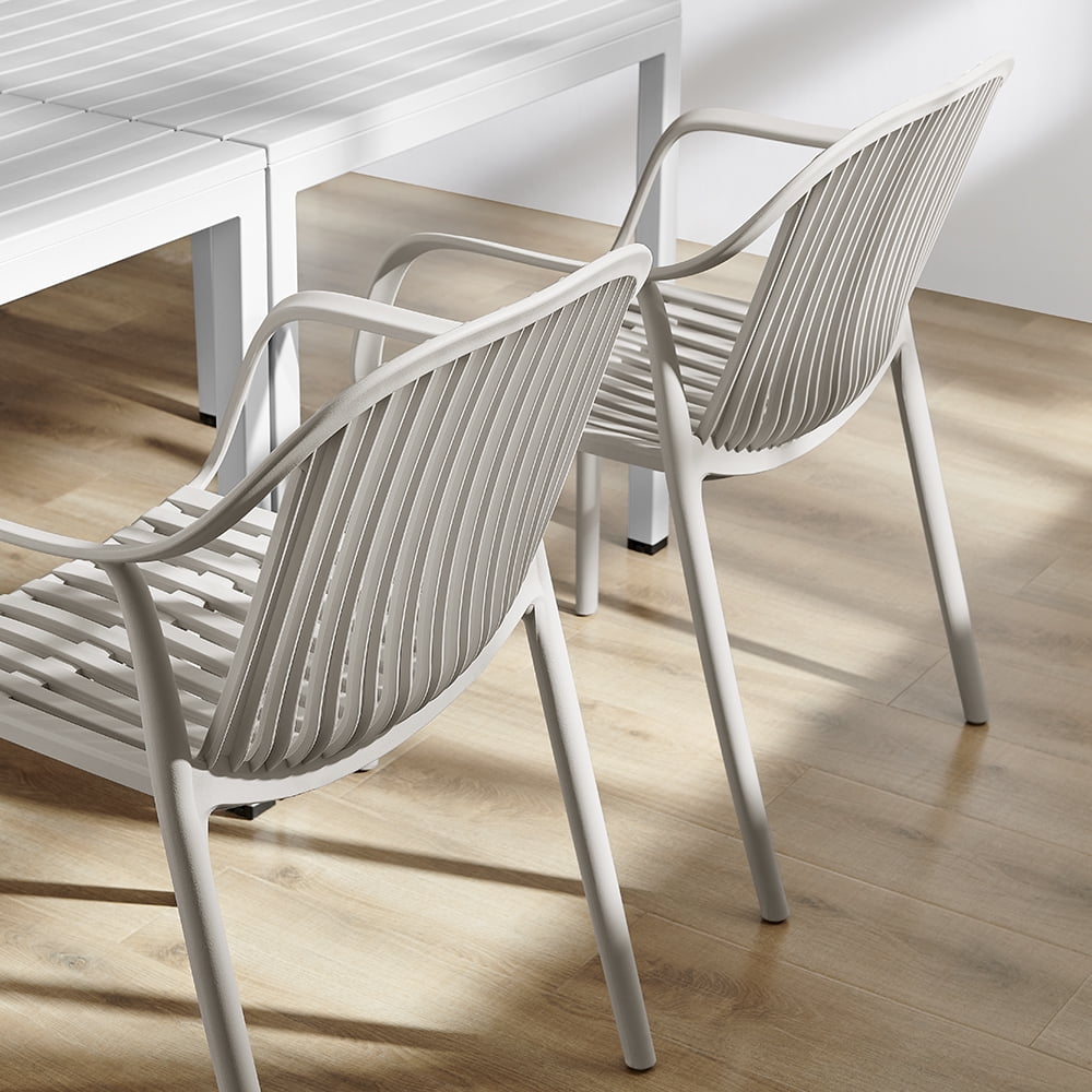 XDECO Stackable Dining Chairs Set, Breathable Modern Indoor/Outdoor Chair with Armrests & Backrest for Patios, Cafes,Home/Commercial Use, 250lbs Heavy Duty, Grey