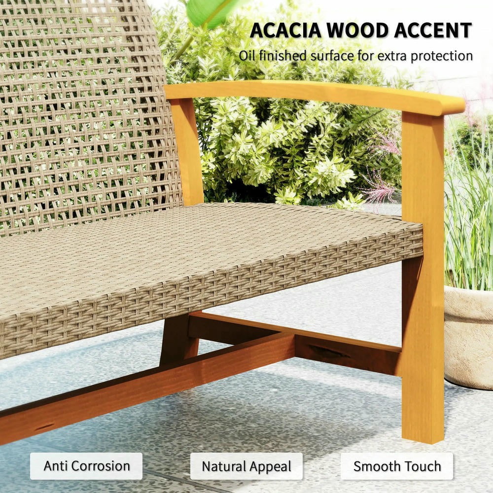 YYAo Patio Couch, Outdoor Sofa,3-Seat Wicker Outdoor Couch Patio Sofa, Acacia Wood Patio Furniture with Steel Seat Armrests, Teak