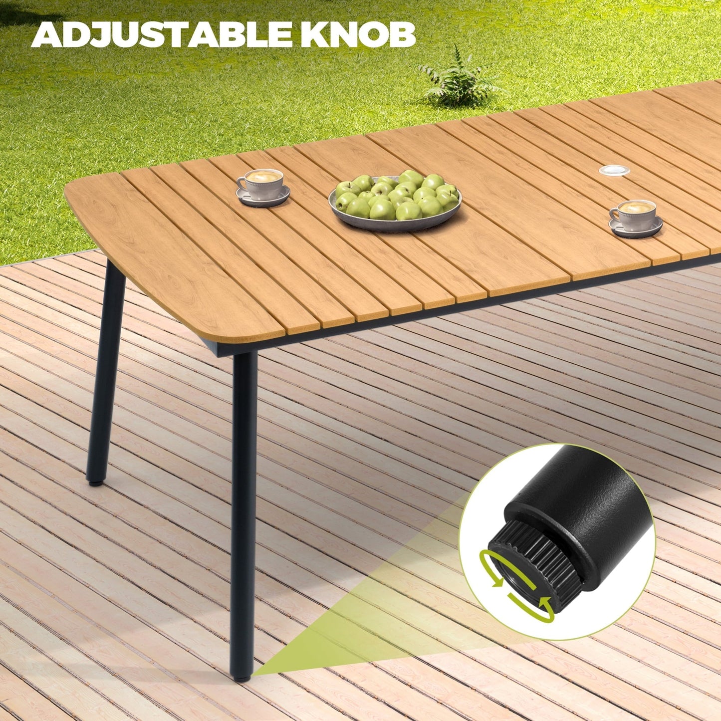 Pellebant 93" Outdoor Dining Table for 8–10 People, Patio Rectangle Table with Wood-Like Tabletop and Umbrella Hole, Aluminum Frame for Garden, Lawn, or Backyard, Brown