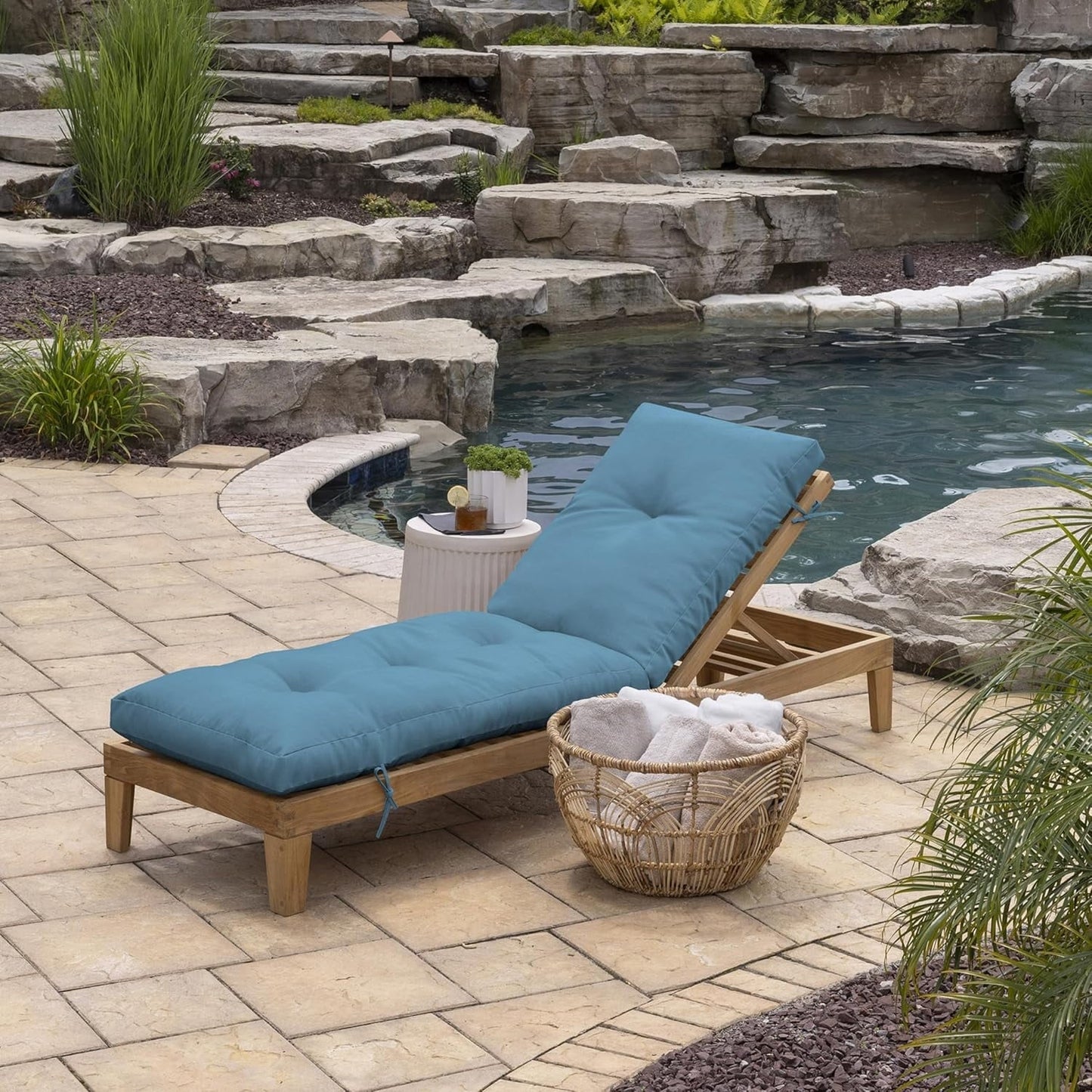 zzppy Outdoor Plush Modern Tufted Chaise Cushion, 76 x 22, Water Repellent, Fade Resistant, Tufted Cushion for Chaise Lounger 76 x 22, French Blue Texture