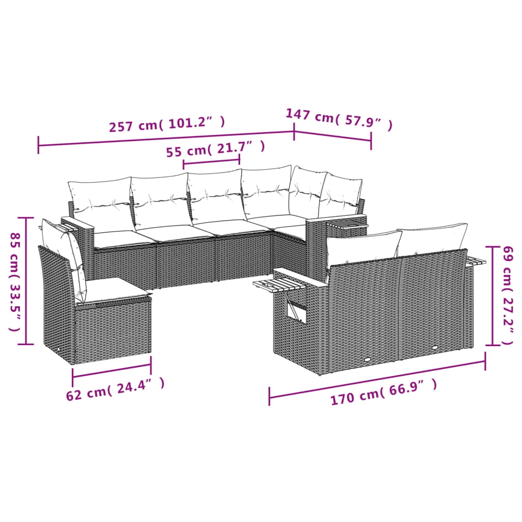 vidaXL Garden Sofa Set Grey PE rattan Large Modular Garden Sofa Set
