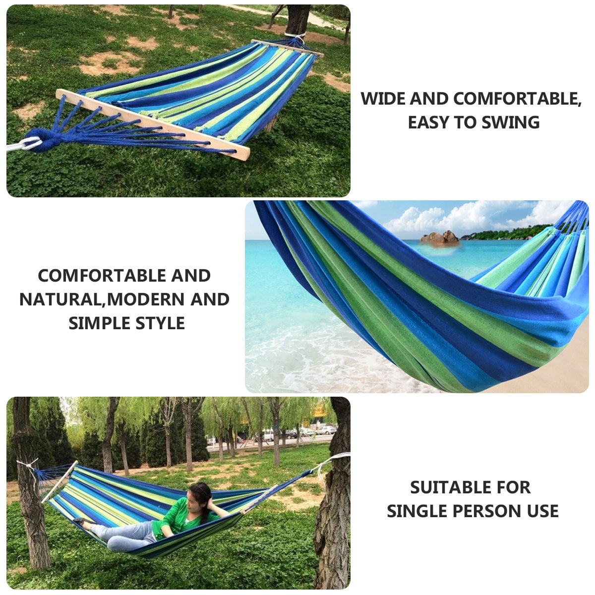 COOPHYA 1Set Blue Striped Canvas Hammock for Sleeping and Relaxation in Outdoor Activities 11.8x31.5x0.4in
