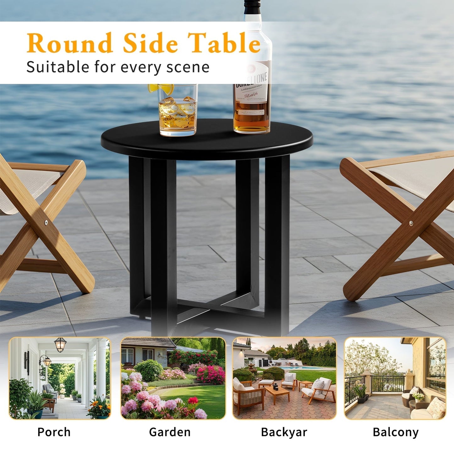 Ktaxon 24" Round Metal Side Table for Outdoor Indoor - Patio Coffee Bistro End Table, Garden Deck, Weather Resistant (Black)