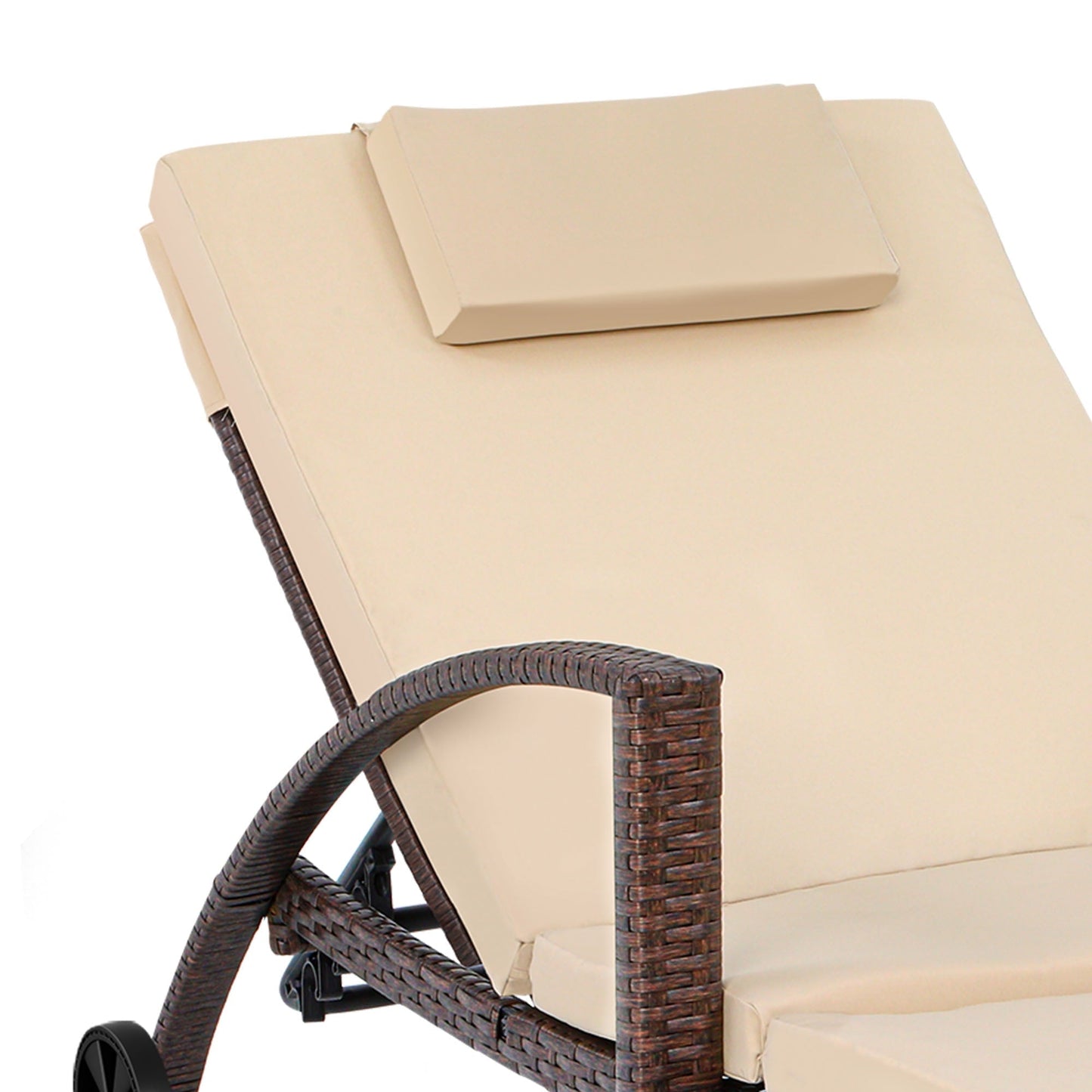 Dextrus 2 Pcs Outdoor Chaise Lounge Chairs, Rattan Wicker Patio Pool Loungers with Cushion & Adjustable Backrest, Arm, Pillow, Wheels