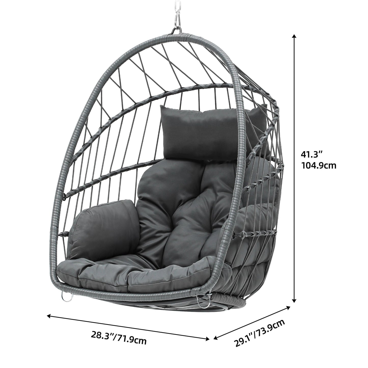 Uforic 105 x 74 x 72 cm Hanging Chair with Cushions, Chain & S-Hooks for Living Room Patio Garden, Gray
