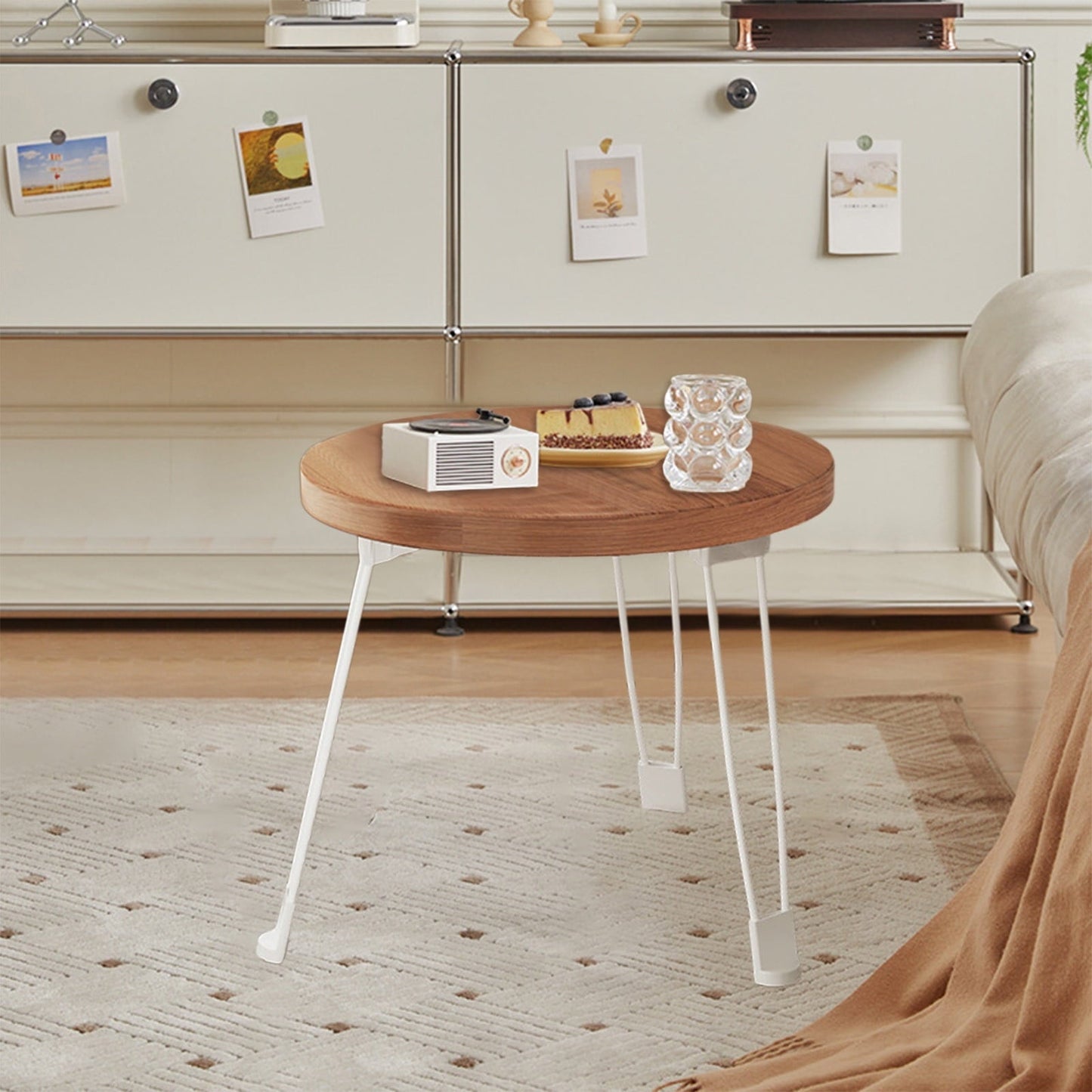 Trending Deal, Vsgery Foldable Round Table, Coffee + Dining, Sofa Side, Compact, Portable, Indoor Outdoor|Wood,Brown